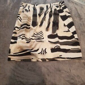 Per Se Size 6 Straight Pencil Pleated Skirt Pocket Side Zip Black Ivory Casual